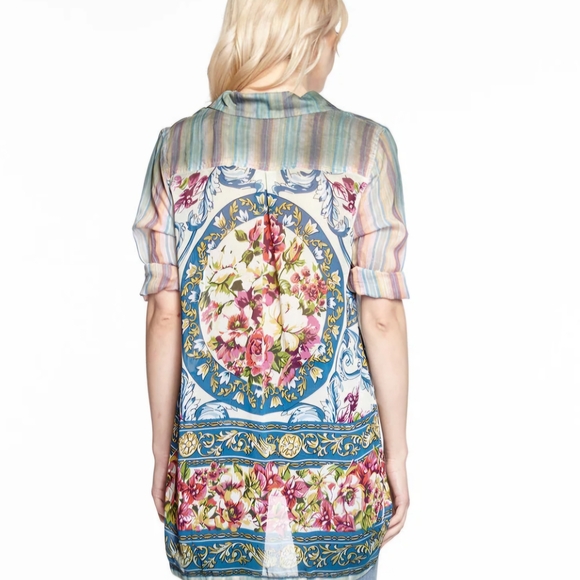 NEW Aratta Multicolor Shirt Size S Stripes Bohemian Leightweight Whimsigoth - Picture 3 of 14